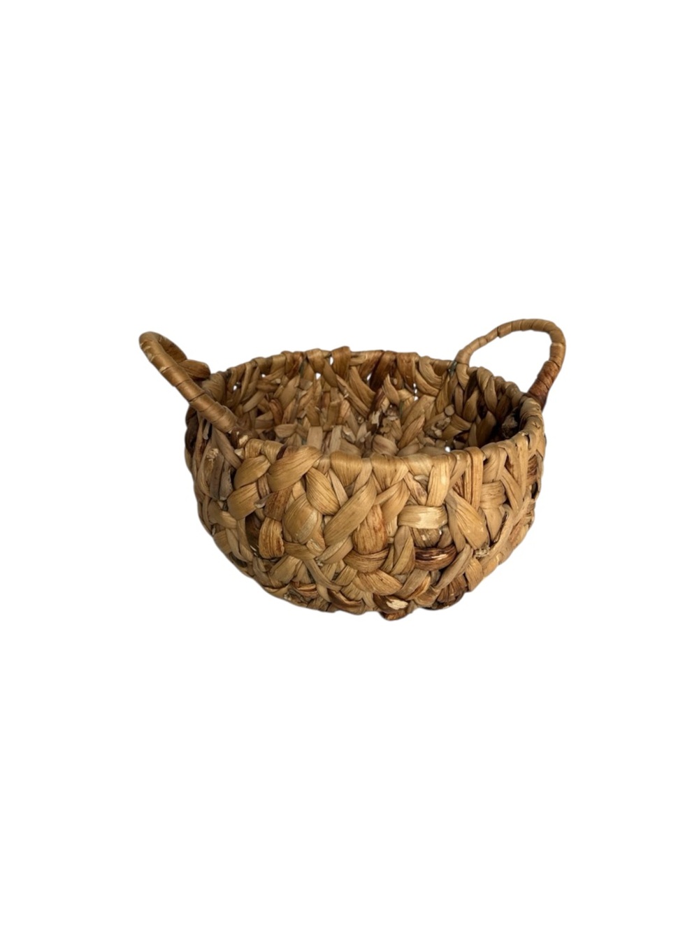 basket small hyacinth rattan woven round with handles decor